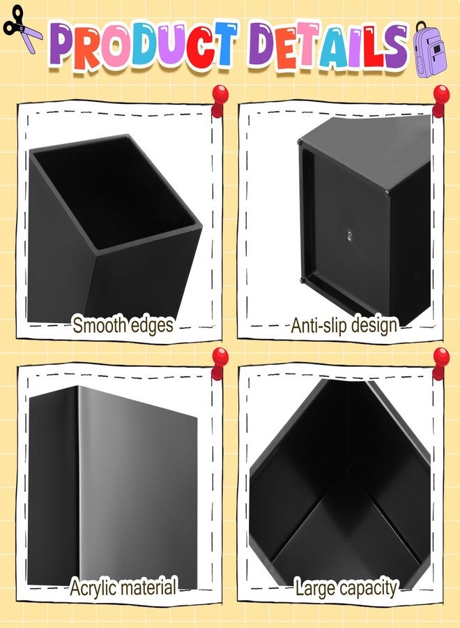 Funrous 4 Pack Black Acrylic Pen Pencil Holder Desktop Pencil Dispenser Makeup Brush Holder Organizer with Colorful Stickers for School Office Home Supplies, 3.94 x 2.56 x 2.56 Inches - Image 4