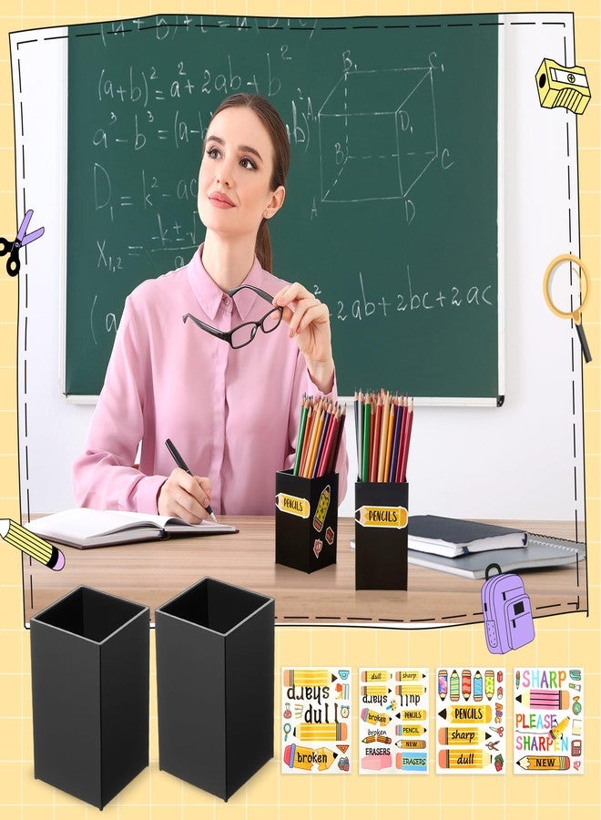 Funrous 4 Pack Black Acrylic Pen Pencil Holder Desktop Pencil Dispenser Makeup Brush Holder Organizer with Colorful Stickers for School Office Home Supplies, 3.94 x 2.56 x 2.56 Inches - Image 3