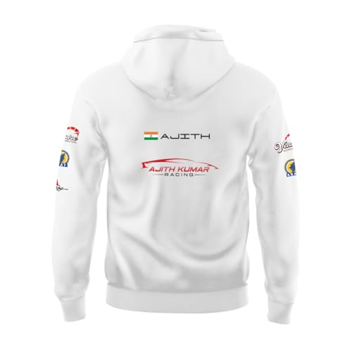 DUDEME : Ajith Kumar Car Racing Motorsport Hoodie | AK Designs | Car Enthusiast for Men & Women White Hoodie 100% Cotton Car Printed Hoodies. - Image 2