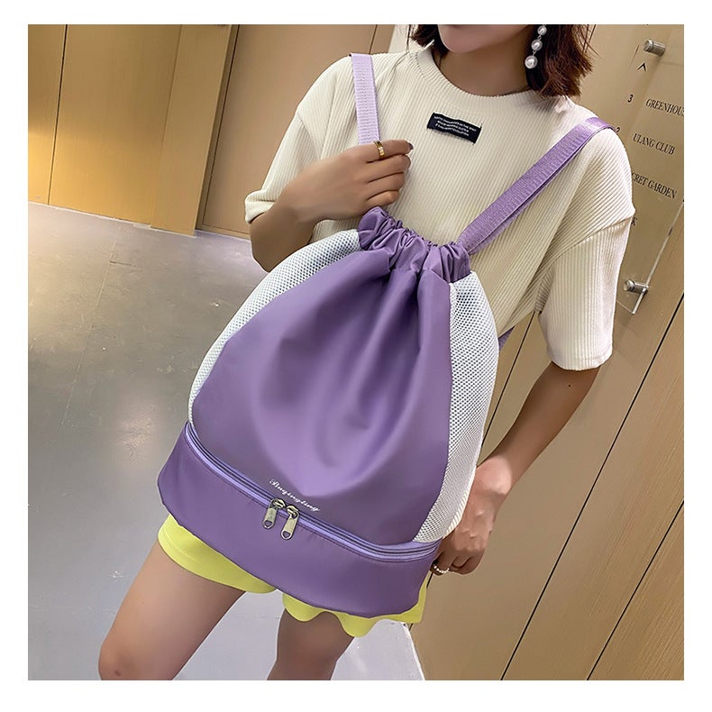 Generic New Dry and Wet Separate Independent Shoe Warehouse Fitness Backpack Drawstring Drawstring Pocket Large Capacity Casual Backpack Storage Bag Light purple