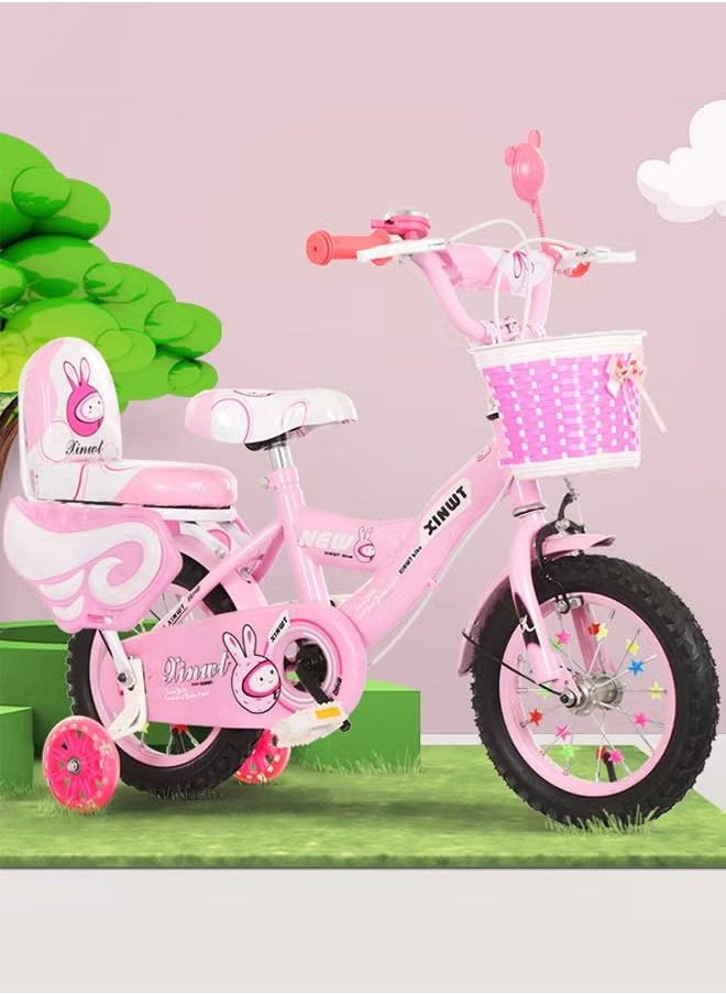 XiuWoo - Girls Bike for Toddlers and Kids,12 Inch Kids Bike with Training Wheels and Basket, Girl Bicycle with Handbrake and Kickstand,Black Wheels,Blue - Image 1