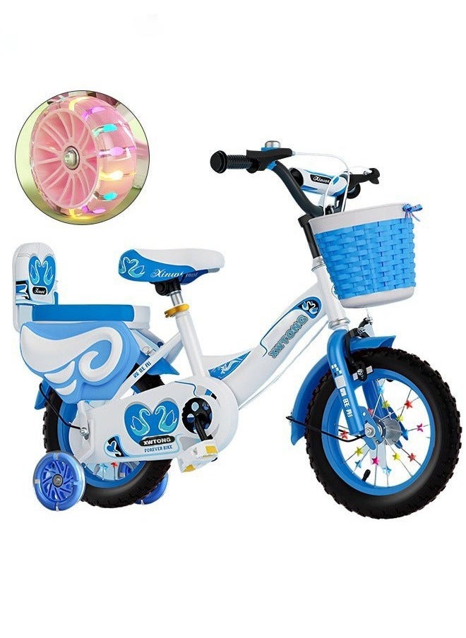 XiuWoo - Girls Bike for Toddlers and Kids,12 Inch Kids Bike with Training Wheels and Basket, Girl Bicycle with Handbrake and Kickstand,Black Wheels,Blue - Image 1