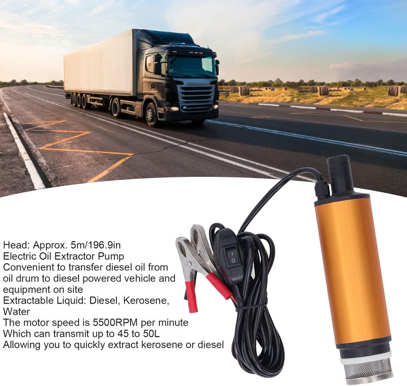 Oil Extractor and Transfer Pump 12V - 80W Kerosene and Water Fluid Utility Tool with 19mm Outlet 2.5m Cable 5500RPM 5m Lift for Trucks Motorcycles Cars and Four Wheel Vehicles - Image 2