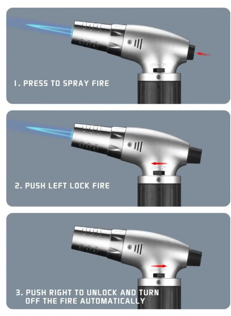 دينكس ولاعة المطبخ، شعلة المطبخ، شعلة الطهي، شعلة الكريم بروليه، ولاعة قابلة لإعادة التعبئة وقابلة للتعديل مع قفل أمان - Image 3