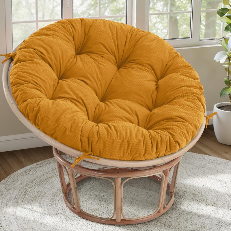 idee-home Papasan Chair Cushion, Circle Papasan Chair Cushion with Corduroy Cover (Without Chair) for Bowl Chair, 48 X 48 Inch, Yellow - Image 1
