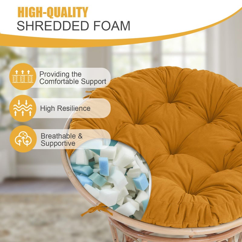 idee-home Papasan Chair Cushion, Circle Papasan Chair Cushion with Corduroy Cover (Without Chair) for Bowl Chair, 48 X 48 Inch, Yellow - Image 3