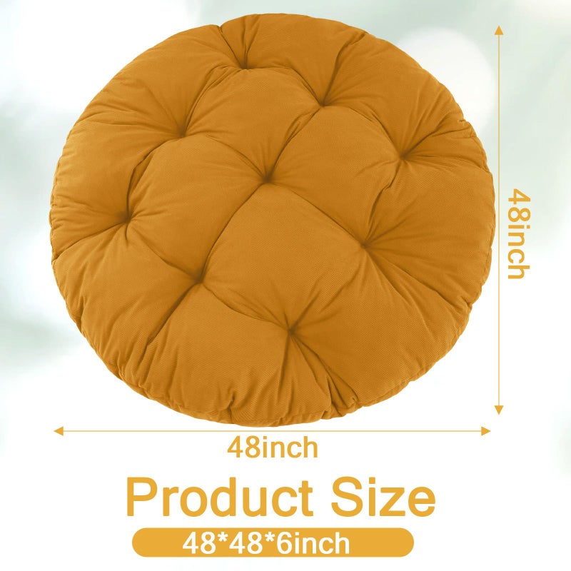idee-home Papasan Chair Cushion, Circle Papasan Chair Cushion with Corduroy Cover (Without Chair) for Bowl Chair, 48 X 48 Inch, Yellow - Image 2