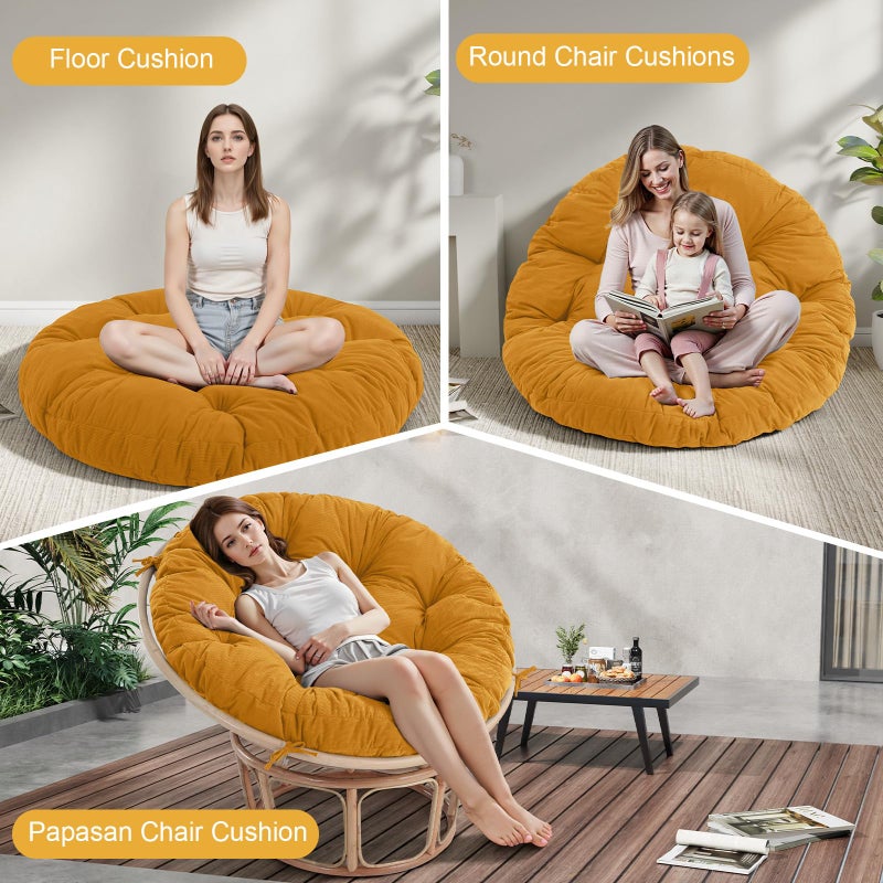 idee-home Papasan Chair Cushion, Circle Papasan Chair Cushion with Corduroy Cover (Without Chair) for Bowl Chair, 48 X 48 Inch, Yellow - Image 5