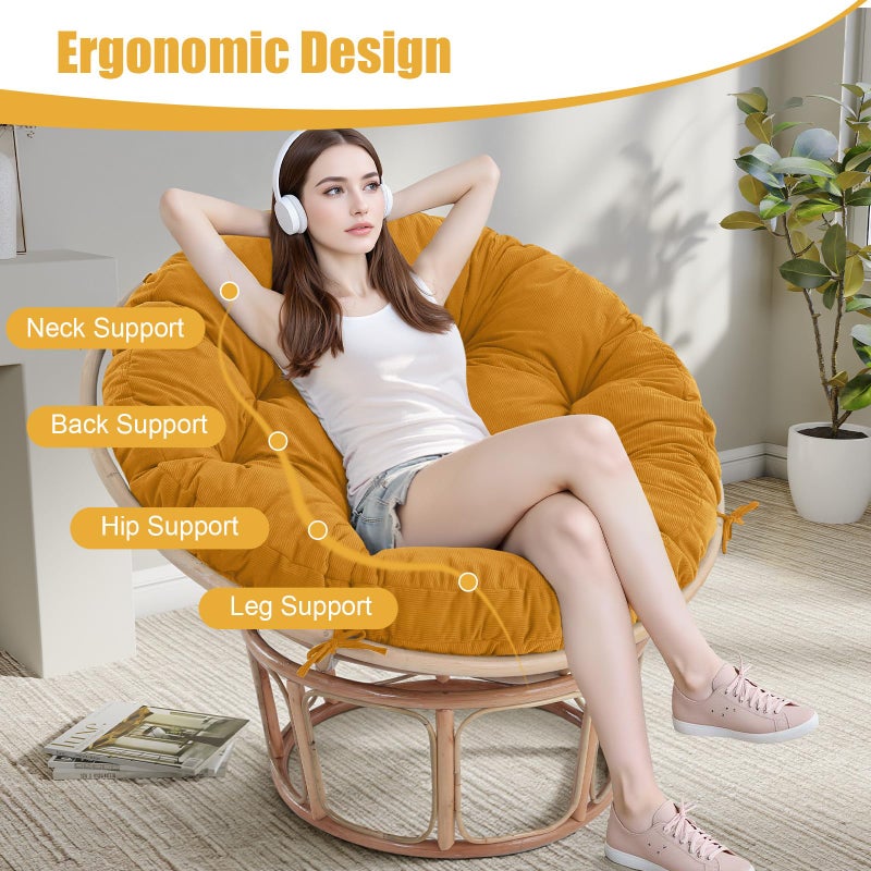 idee-home Papasan Chair Cushion, Circle Papasan Chair Cushion with Corduroy Cover (Without Chair) for Bowl Chair, 48 X 48 Inch, Yellow - Image 4