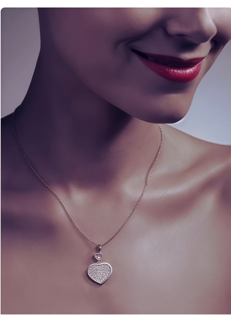 Chopard 18K Rose Gold Heart Luxury Full Diamond Pendant Necklace Gift - Image 2