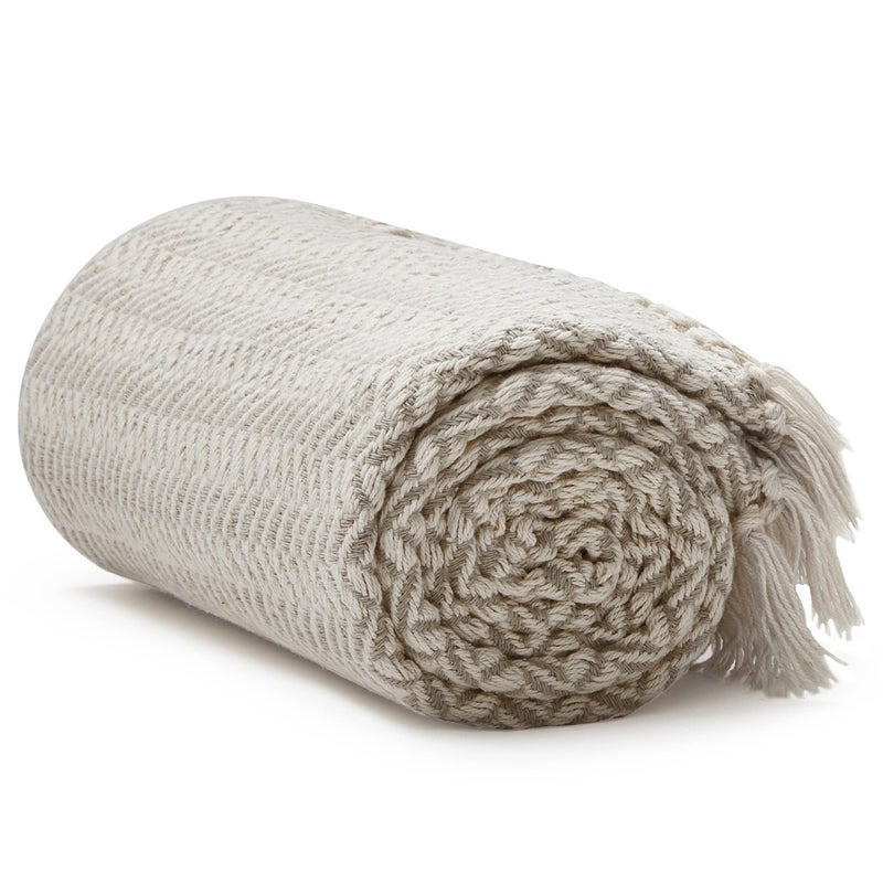 Americanflat 50x60 Throw Blanket Soft and Breathable Cotton Throw Blanket for Couch Bed Chair Decorative Blankets Perfect for Home Office or Outdoor Use Cream and Beige Zig Zag Design