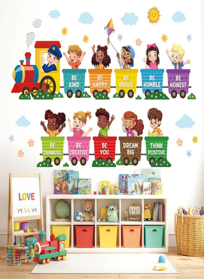 ديكو وال ملصقات حائط تعليمية ملونة قابلة للإزالة من DECOWALL SG2-2512 على شكل قطار للأطفال واقتباسات، قابلة للإزالة واللصق مع عبارات تحفيزية لغرفة الأطفال وغرفة اللعب والفصول الدراسية وديكور المنزل - Image 3