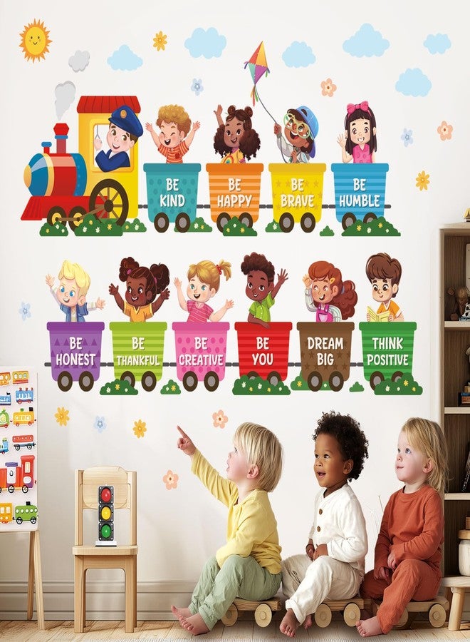 ديكو وال ملصقات حائط تعليمية ملونة قابلة للإزالة من DECOWALL SG2-2512 على شكل قطار للأطفال واقتباسات، قابلة للإزالة واللصق مع عبارات تحفيزية لغرفة الأطفال وغرفة اللعب والفصول الدراسية وديكور المنزل - Image 1