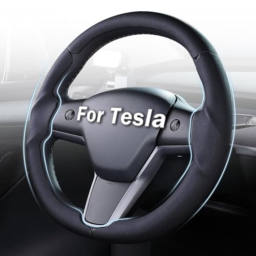 Aimato Steering Wheel Cover for Tesla Model 3 20172023 Model Y 20202024AntiSlipComfortable Grip BreathableCustomized for Tesla Model 3Y AccessoriesNappa Black - Image 1