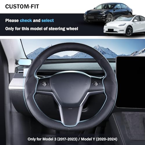 Aimato Steering Wheel Cover for Tesla Model 3 20172023 Model Y 20202024AntiSlipComfortable Grip BreathableCustomized for Tesla Model 3Y AccessoriesNappa Black - Image 3