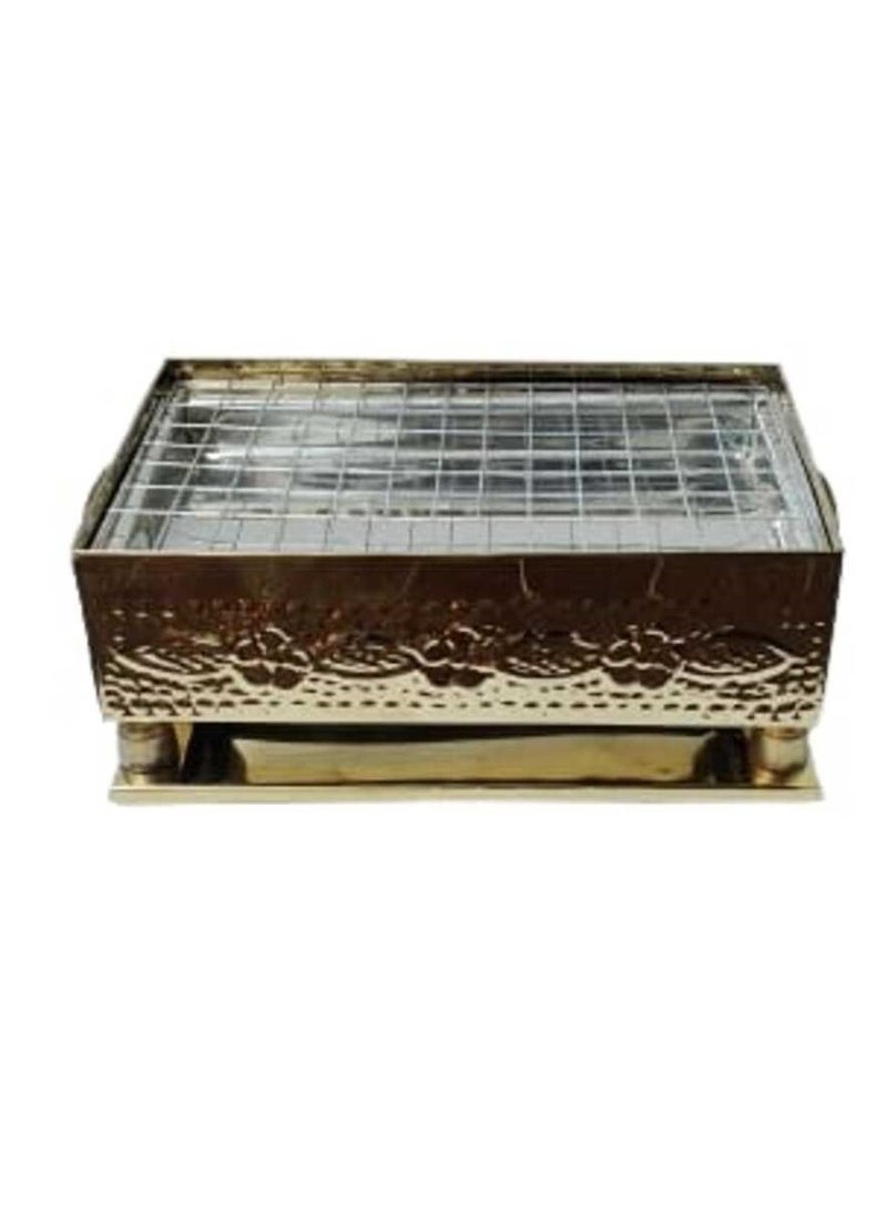 Vota Grills - Decorative Table Grill Built-in Rack with Wire Mesh, Gold Hammered Finish - Image 1