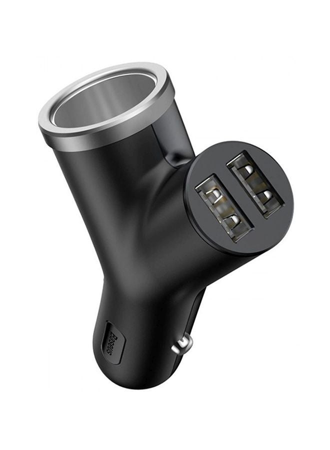 بيسوس شاحن سيارة بمنفذ USB مزدوج مع ولاعة أسود - Image 3