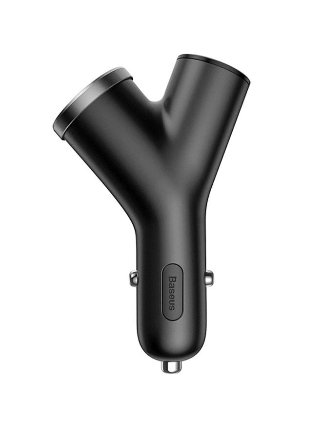 بيسوس شاحن سيارة بمنفذ USB مزدوج مع ولاعة أسود - Image 1