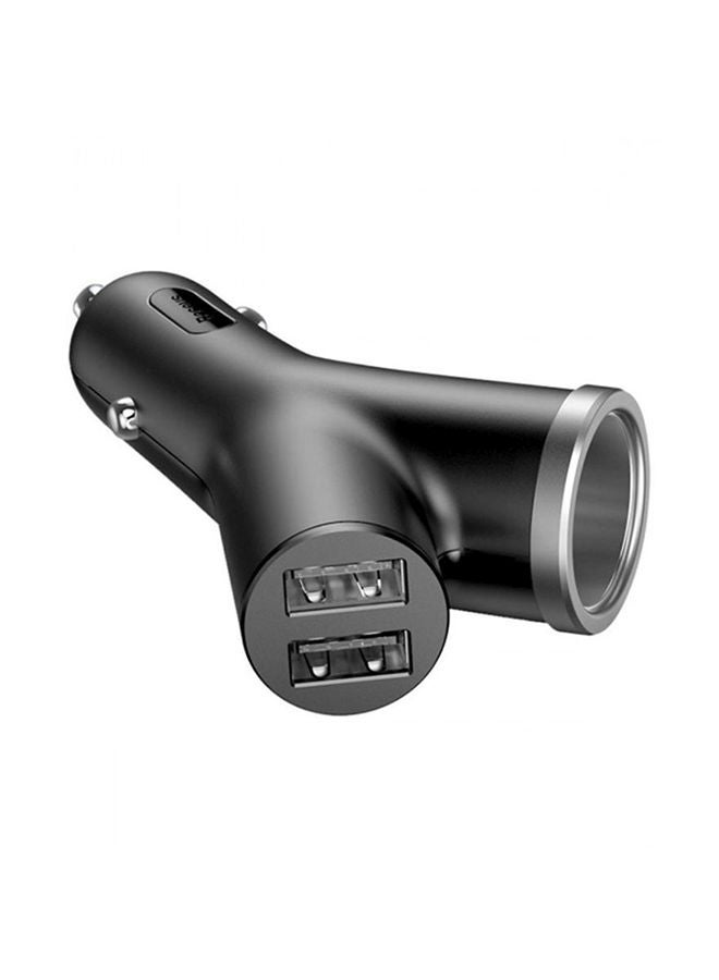 بيسوس شاحن سيارة بمنفذ USB مزدوج مع ولاعة أسود - Image 2