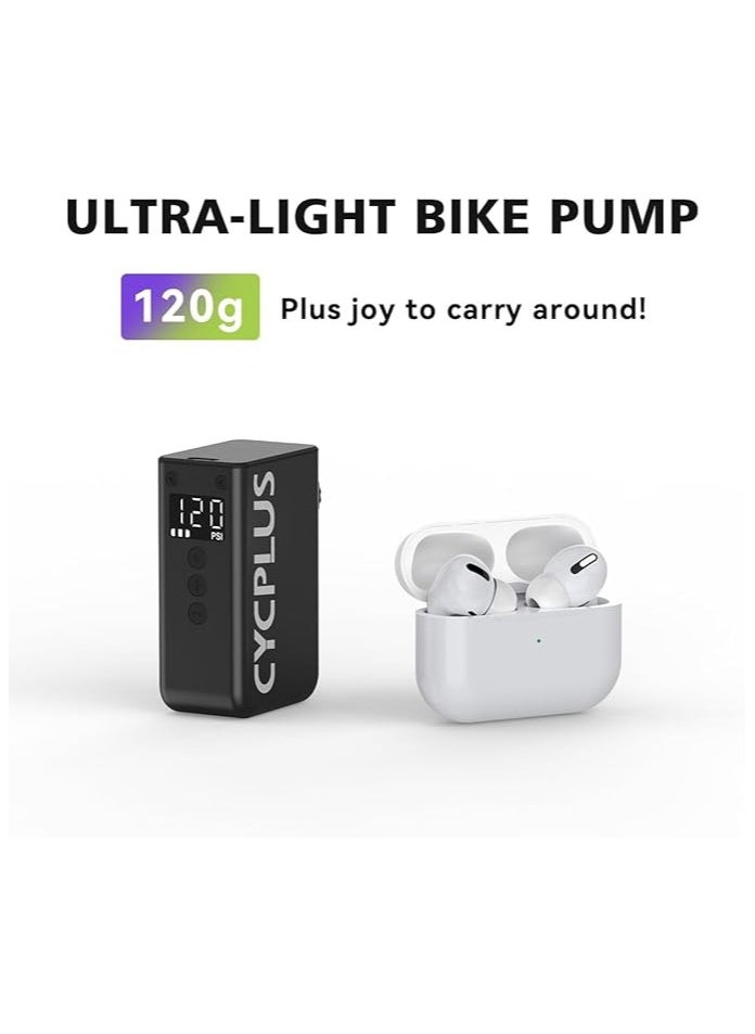 CYCPLUS CYCPLUS Tiny Pump Mini Bike Tire Pump with Gauge, Max 120 PSI Electric Bicycle Air Pump, Auto Stop, with Presta and Schrader Valve for E-Bike, Mountain Bike, City Bike and Road Bike AS2PRO, Black  - Image 3