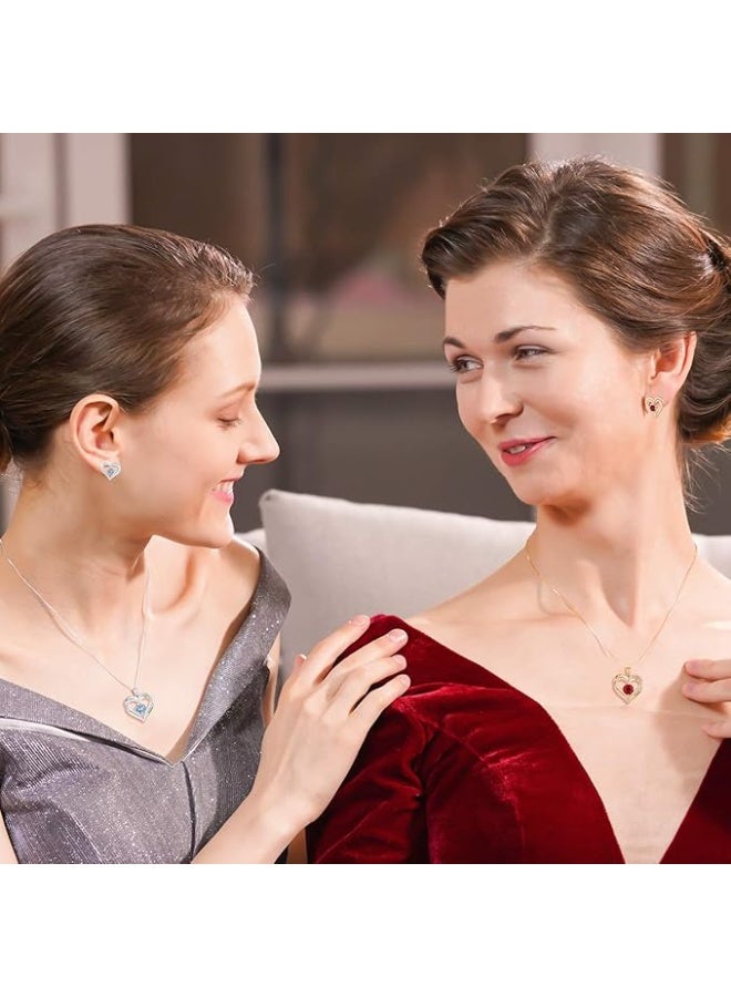 قلادة Forever Love ذات القلب المزدوج للنساء - قلادة من الفضة الإسترلينية عيار 925 بحجر الميلاد، هدية رومانسية بمناسبة الذكرى السنوية وعيد الميلاد وعيد الأم للأم أو الزوجة أو الصديقة - Image 5