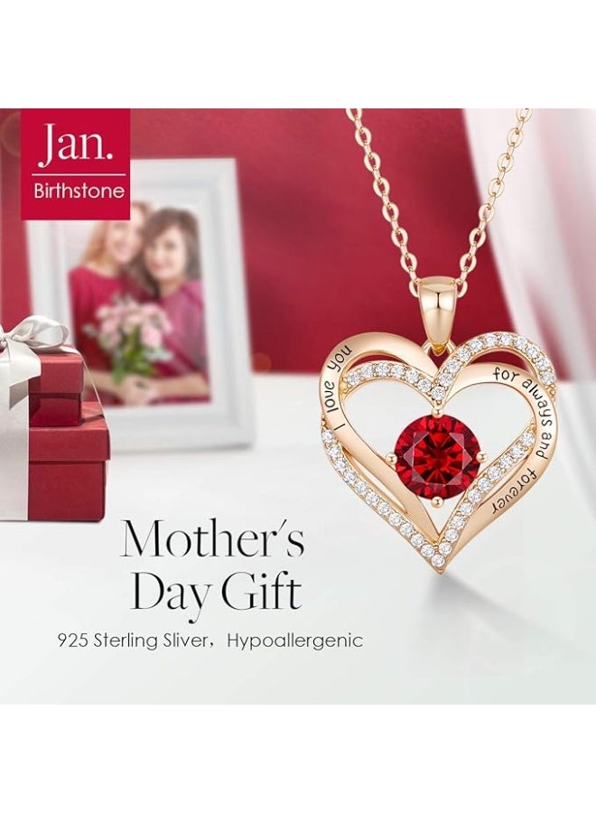 قلادة Forever Love ذات القلب المزدوج للنساء - قلادة من الفضة الإسترلينية عيار 925 بحجر الميلاد، هدية رومانسية بمناسبة الذكرى السنوية وعيد الميلاد وعيد الأم للأم أو الزوجة أو الصديقة - Image 4