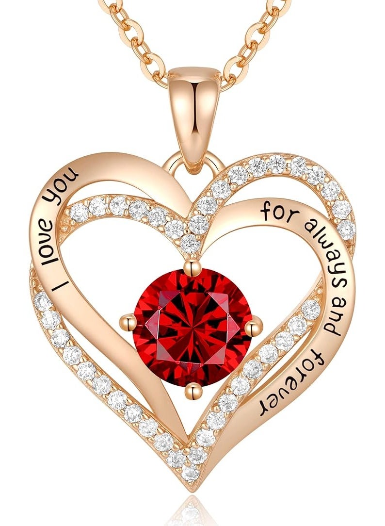 قلادة Forever Love ذات القلب المزدوج للنساء - قلادة من الفضة الإسترلينية عيار 925 بحجر الميلاد، هدية رومانسية بمناسبة الذكرى السنوية وعيد الميلاد وعيد الأم للأم أو الزوجة أو الصديقة - Image 1