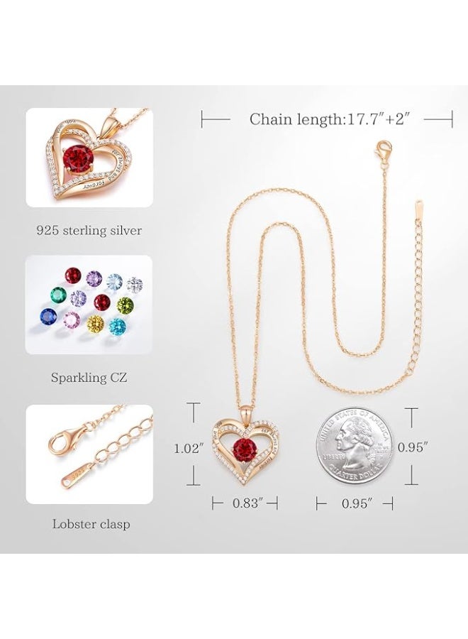 قلادة Forever Love ذات القلب المزدوج للنساء - قلادة من الفضة الإسترلينية عيار 925 بحجر الميلاد، هدية رومانسية بمناسبة الذكرى السنوية وعيد الميلاد وعيد الأم للأم أو الزوجة أو الصديقة - Image 3