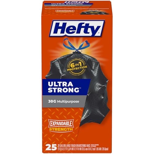 Hefty Ultra Strong Multipurpose Large Trash Bags, Black, Unscented, 30 Gallon, 25 Count - Image 1