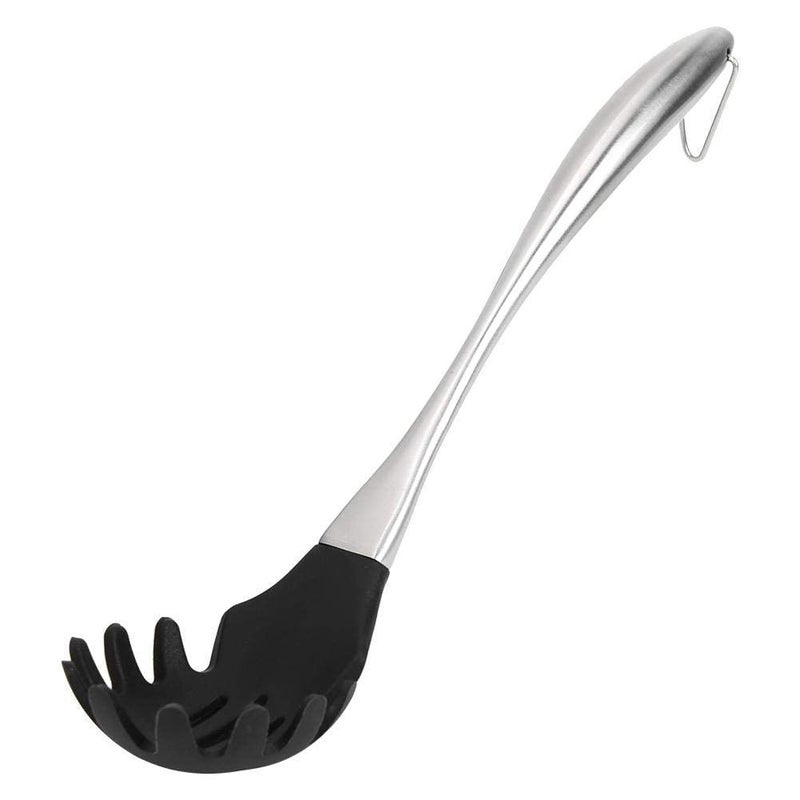 TASKHOUSE TASKHOUSE Kitchen Pasta Server Durable Food Grade Stainless Steel Pasta Spoon with Ergonomic Handle and Heat Resistant Design Silicone Kitchen Spaghetti Server Fork for Noodles Pasta and More_Black  - Image 1