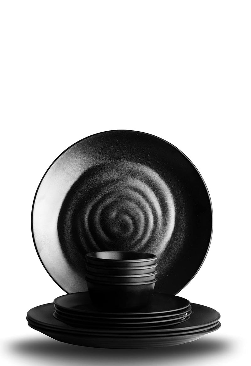 ECOSPIT CONTAINER Pack of 12 Black Spiral Dinner Set Full Plate Half Plate and Veg Bowl Black Serves 4 - Image 2