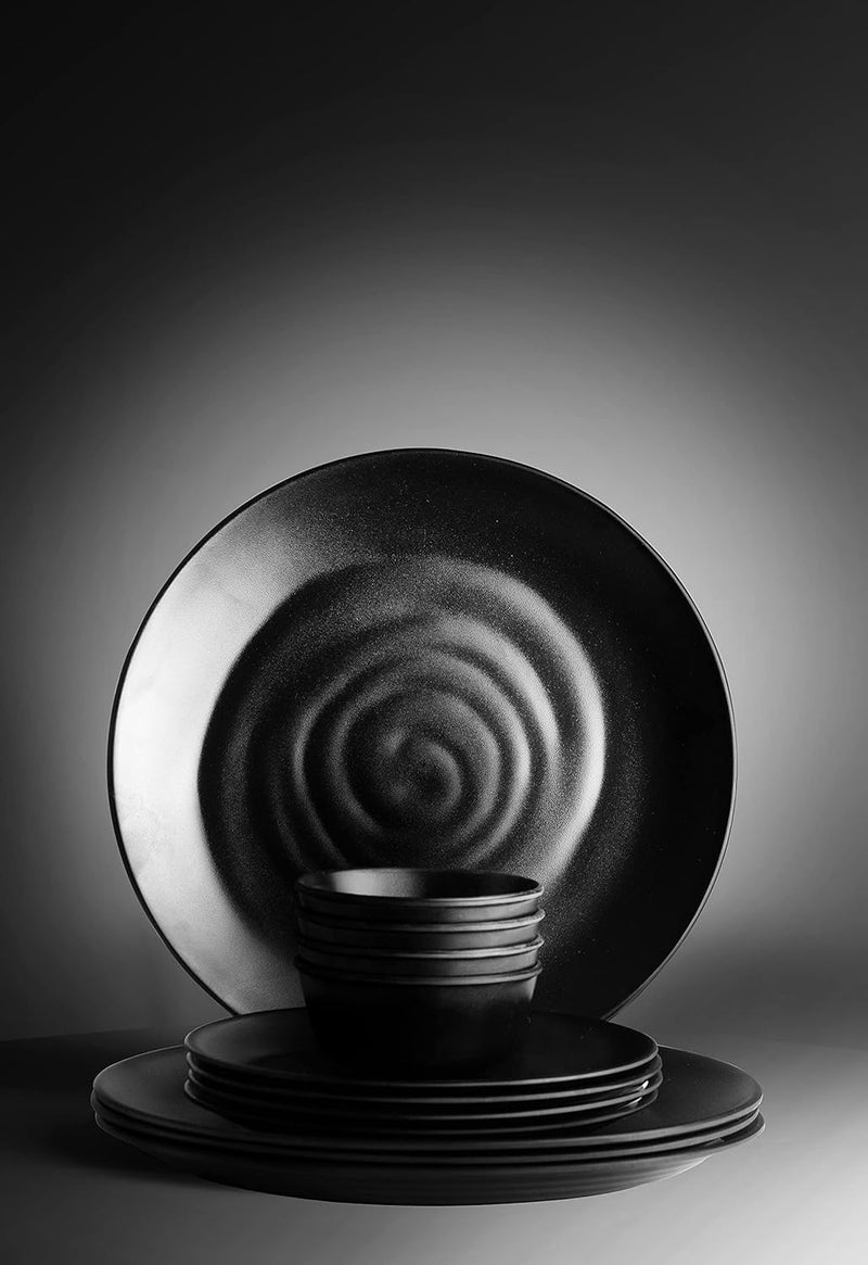 ECOSPIT CONTAINER Pack of 12 Black Spiral Dinner Set Full Plate Half Plate and Veg Bowl Black Serves 4 - Image 3