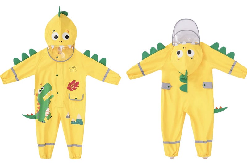 Fewlby Toddler Boys Rain Suit Lightweight Waterproof Coveralls Cartoon Fire Breathing Dragon Hoodie Rain Jacket 4-6 years L Size - Image 3