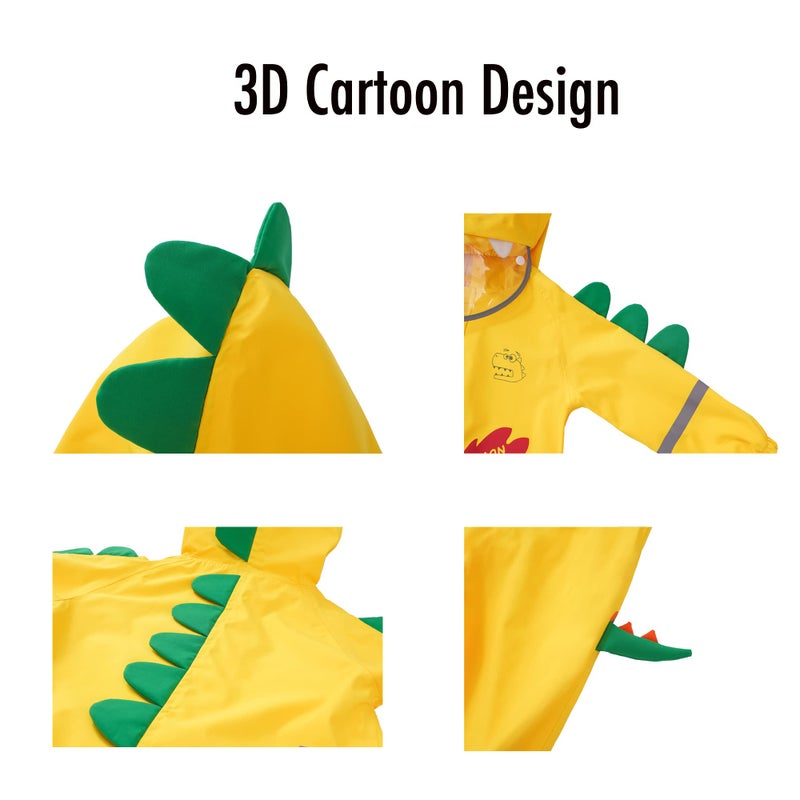 Fewlby Toddler Boys Rain Suit Lightweight Waterproof Coveralls Cartoon Fire Breathing Dragon Hoodie Rain Jacket 4-6 years L Size - Image 5