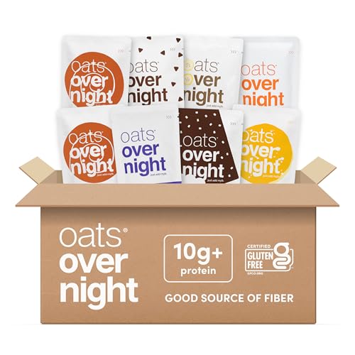 Oats Overnight Vegan Variety Pack - High Protein, High Fiber Breakfast Protein Shake - Gluten Free Oatmeal, Non GMO High Protein Oatmeal - Banana Bread, Blueberry Cobbler & More (8 Pack) - Image 1
