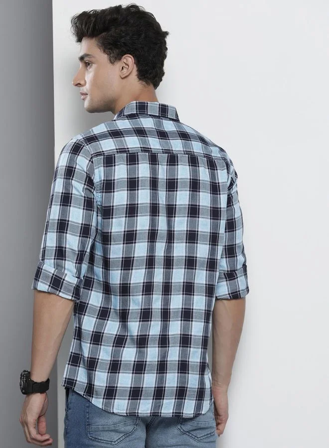 The Indian Garage Co Men Slim Fit Checkered Full Sleeves Spread Collar Casual Shirt