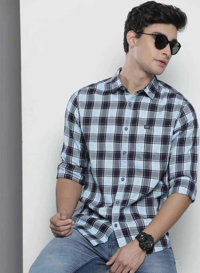 The Indian Garage Co Men Slim Fit Checkered Full Sleeves Spread Collar Casual Shirt