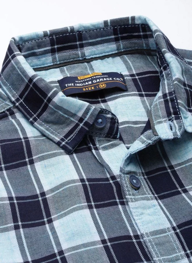 The Indian Garage Co Men Slim Fit Checkered Full Sleeves Spread Collar Casual Shirt