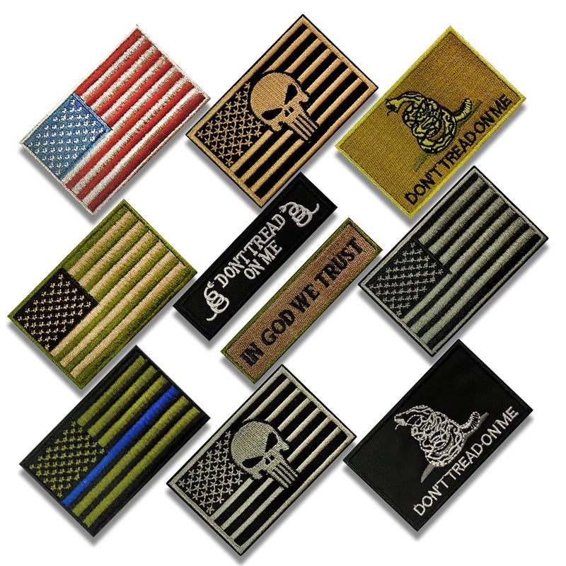 Eybros American Flag Patch 10 BundleSet Tactical Morale Military Patches of USA US for Backpacks Hat Army Gears Etc