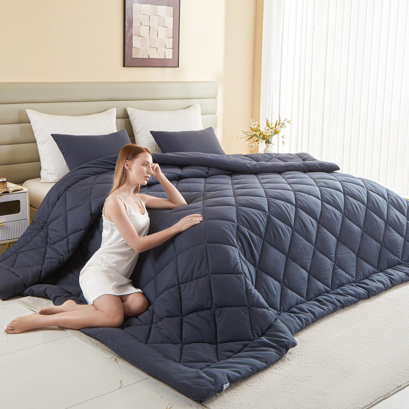 MIOTO 132x120 Alaskan King Comforter, Extra Large King Size Comforter Oversized, All Season Soft Lightweight Quilt Down Alternative Duvet Insert with 8 Corner Tabs(120x132, Grey) - Image 1