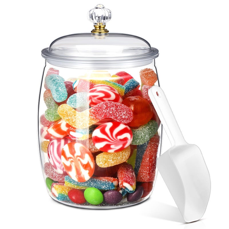 Nuogo 0.5 Gallon/64 oz Candy Jar With Lid and Spoon Clear Cookie Container Candy Jar Large Airtight Apothecary Storage Organization for Wedding Home Kitchen Bar - Image 1
