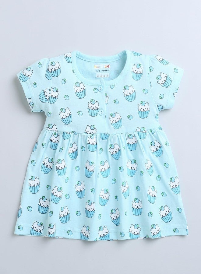 BUMZEE Powder Blue Girls Half Sleeves Cotton Frock Age - 18-24 Months (Peb9099E-pbl) - Image 4