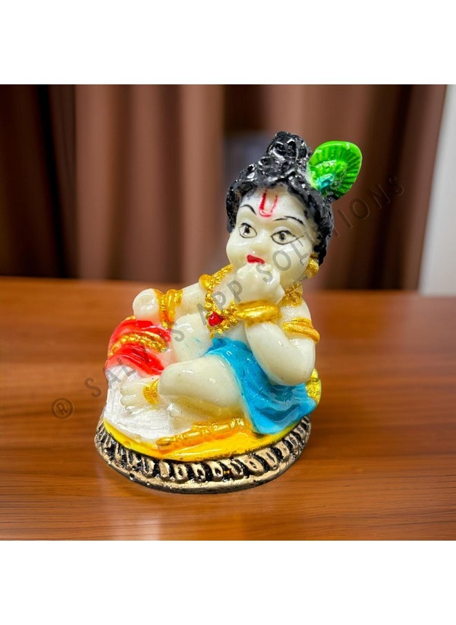 Salvus App SOLUTIONS Salvus APP SOLUTIONS Marble Makhan Chor Laddu Gopal/Baal Gopal Figurine Showpeice (Multicolor, 2x2.5 INCH)  - Image 4