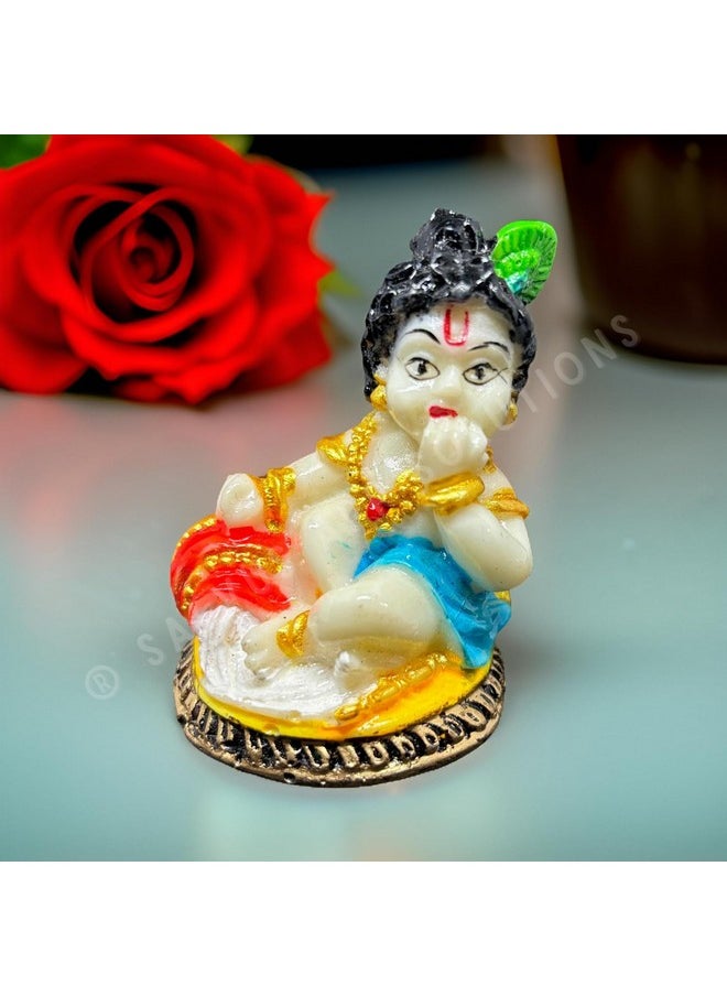 Salvus App SOLUTIONS Salvus APP SOLUTIONS Marble Makhan Chor Laddu Gopal/Baal Gopal Figurine Showpeice (Multicolor, 2x2.5 INCH)  - Image 1