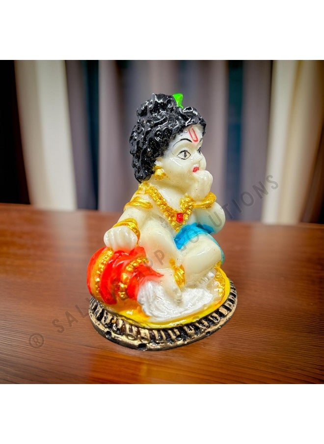 Salvus App SOLUTIONS Salvus APP SOLUTIONS Marble Makhan Chor Laddu Gopal/Baal Gopal Figurine Showpeice (Multicolor, 2x2.5 INCH)  - Image 3