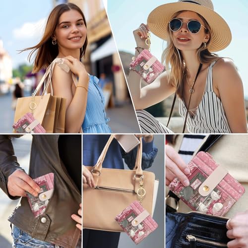 Jogjam Cute Kawaii White Cats Rfid Ladies Wallet, Small Credit Card Women Wallet, Japanese Dessert House PU Leather Bifold Cash Zipper Coin Pocket for Female - Image 2