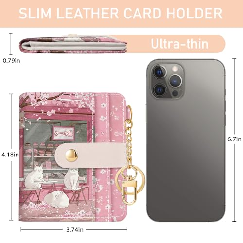 Jogjam Cute Kawaii White Cats Rfid Ladies Wallet, Small Credit Card Women Wallet, Japanese Dessert House PU Leather Bifold Cash Zipper Coin Pocket for Female - Image 5