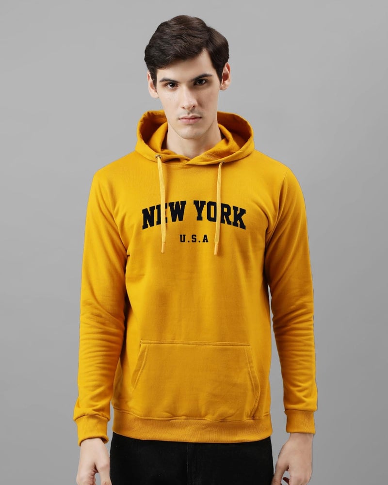 ADRO Men's Cotton Blend Neck Hooded Sweatshirt (H24-NEW-MU_Mustard - Image 3
