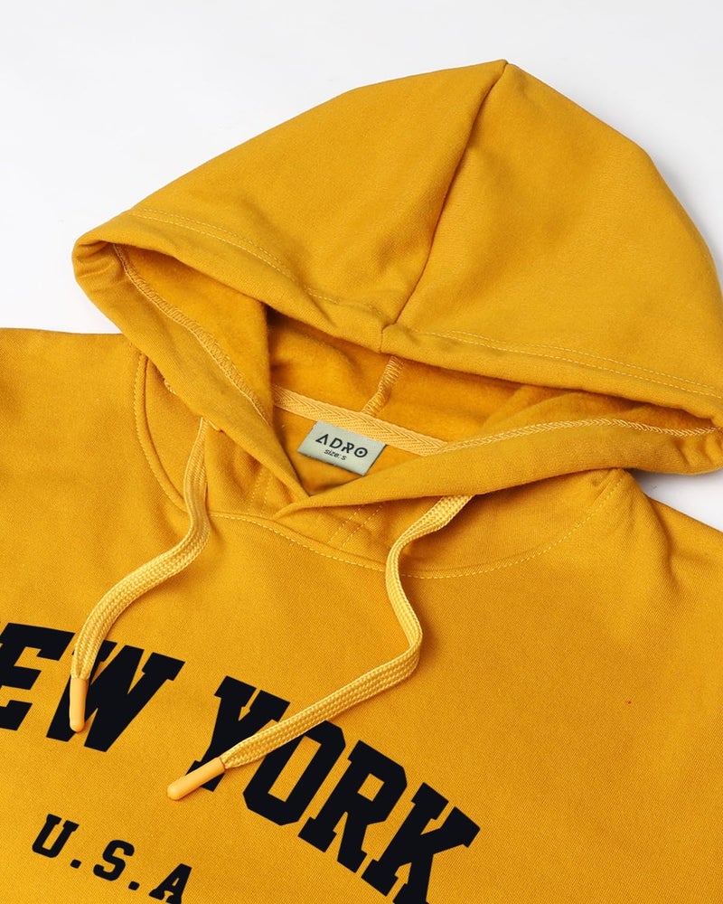 ADRO Men's Cotton Blend Neck Hooded Sweatshirt (H24-NEW-MU_Mustard - Image 5