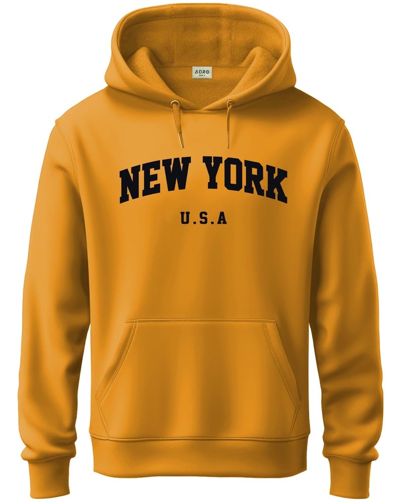 ADRO Men's Cotton Blend Neck Hooded Sweatshirt (H24-NEW-MU_Mustard - Image 1